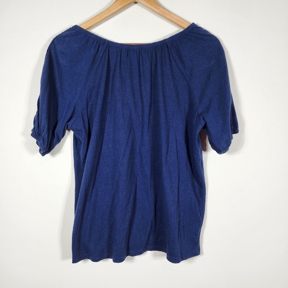 Women's Blue Lepa Peasant Style Short Sleeve Blouse - Picture 2 of 3